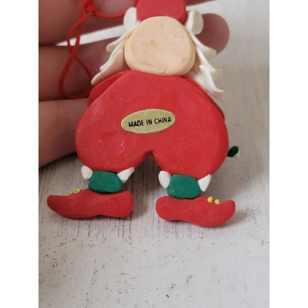 Handmade Santa‎ Claus Green Stripe candy cane ornament Xmas